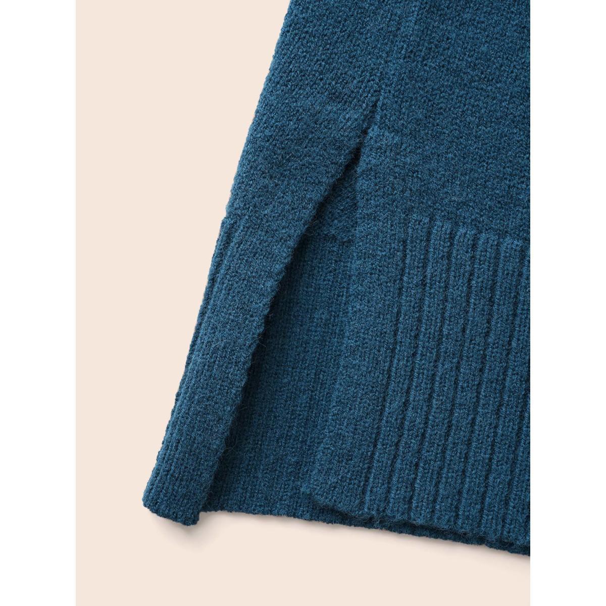 Plus Size Supersoft Essentials Split Wool Pullover Indigo Women Casual Loose Long Sleeve Round Neck Everyday Pullovers BloomChic 28/5X Product Image
