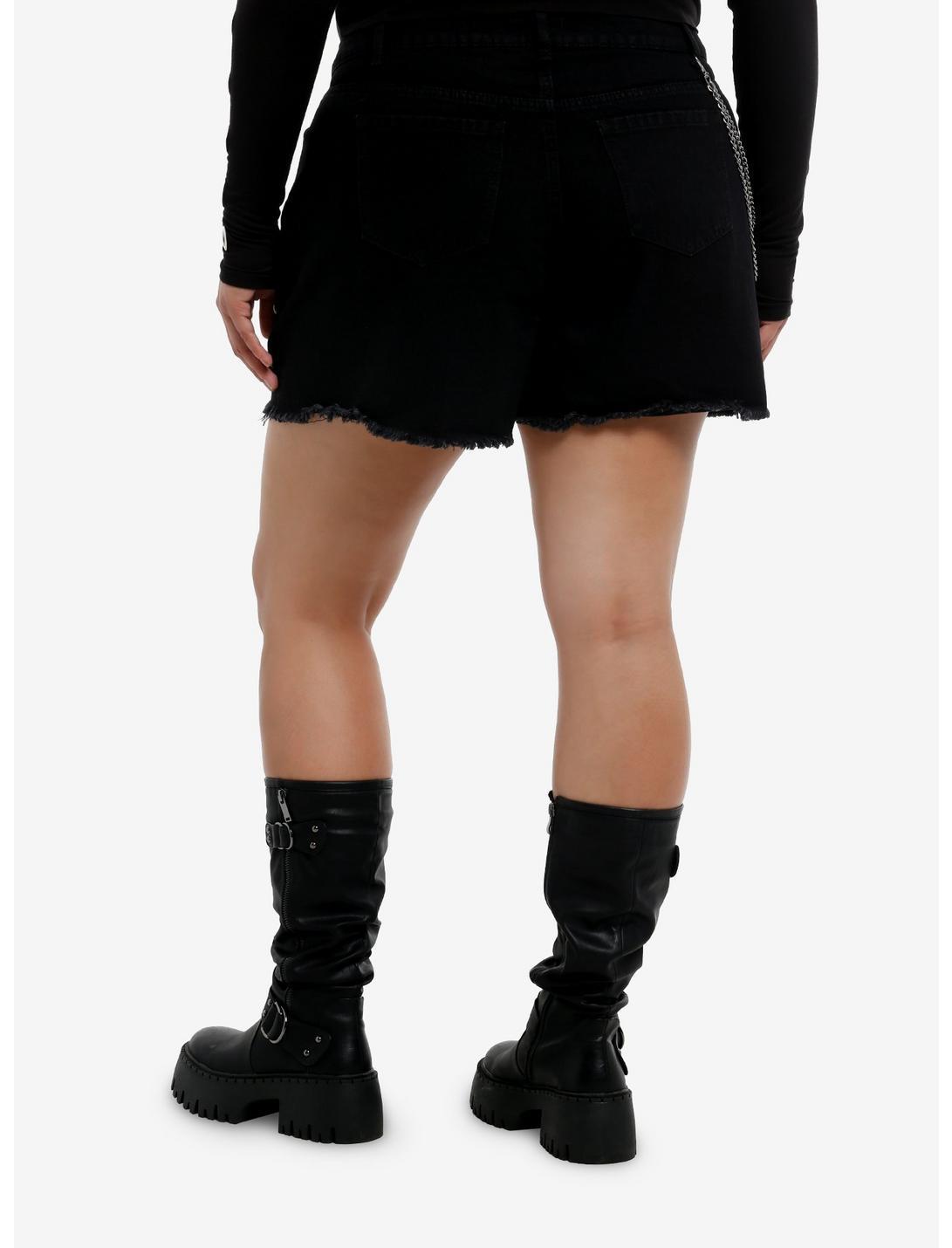 Social Collision Black Denim & Faux Leather Shorts With Chains Plus Size Product Image