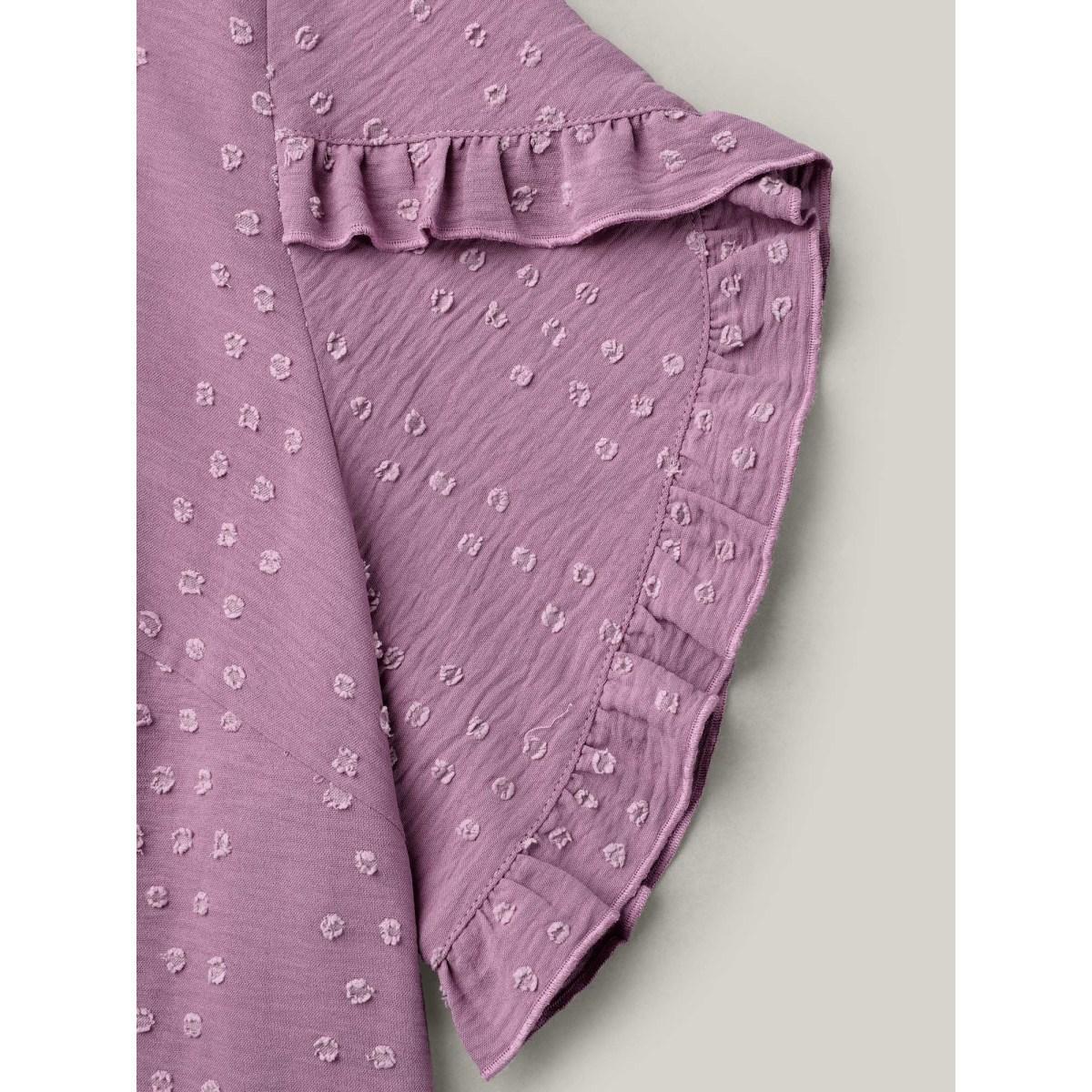 Plus Size Mauve Textured Round Neck Ruffled Sleeve Shirt Women Elegant Short sleeve Round Neck Everyday Blouses BloomChic 26/4X Product Image
