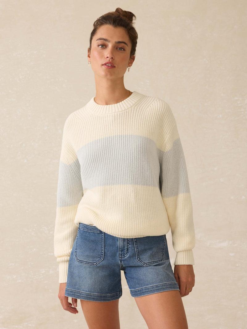 Sunwashed Cotton Fisherman Sweater - Sea Salt Stripe Product Image