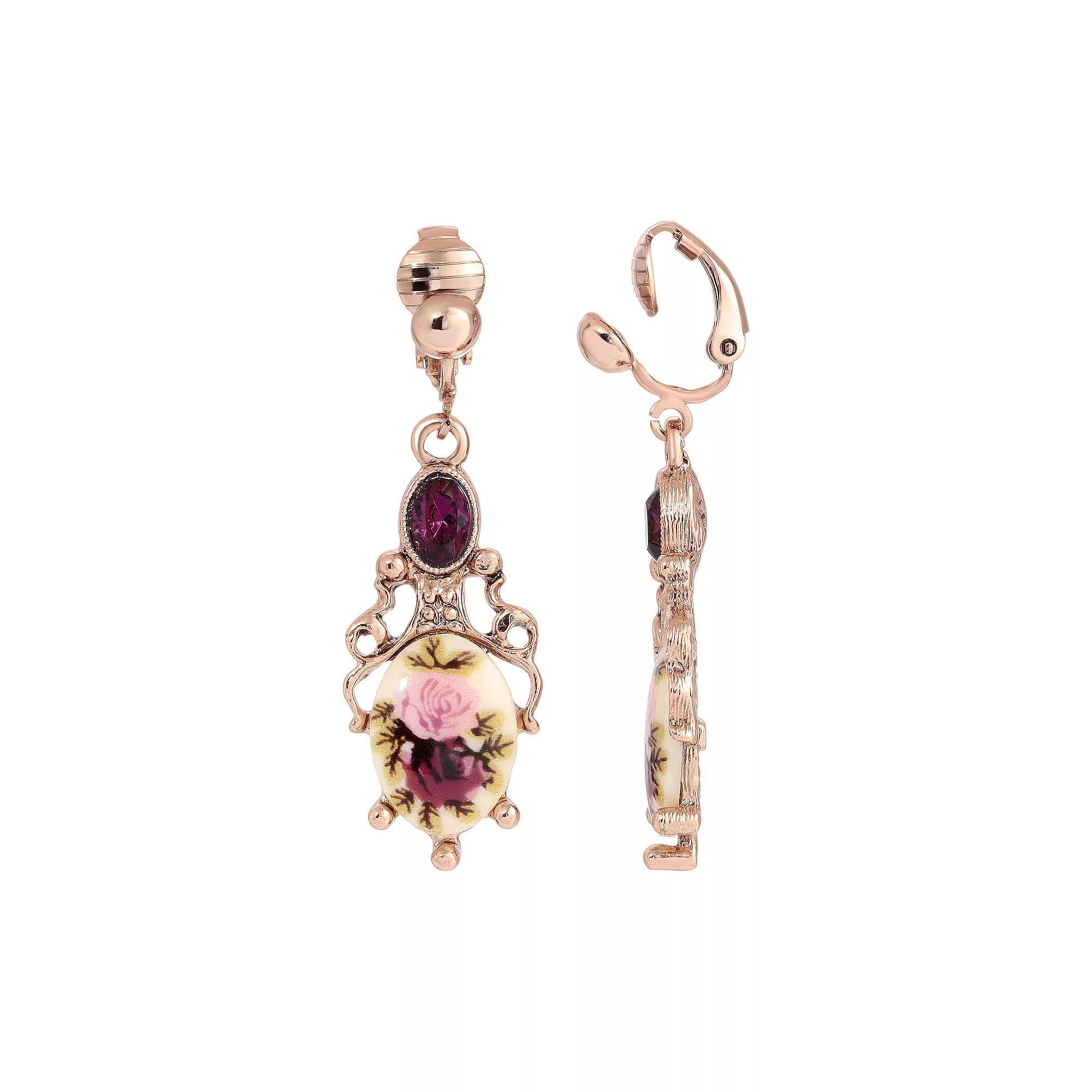 1928 Purple Crystal Flower Clip On Earrings, Womens Product Image