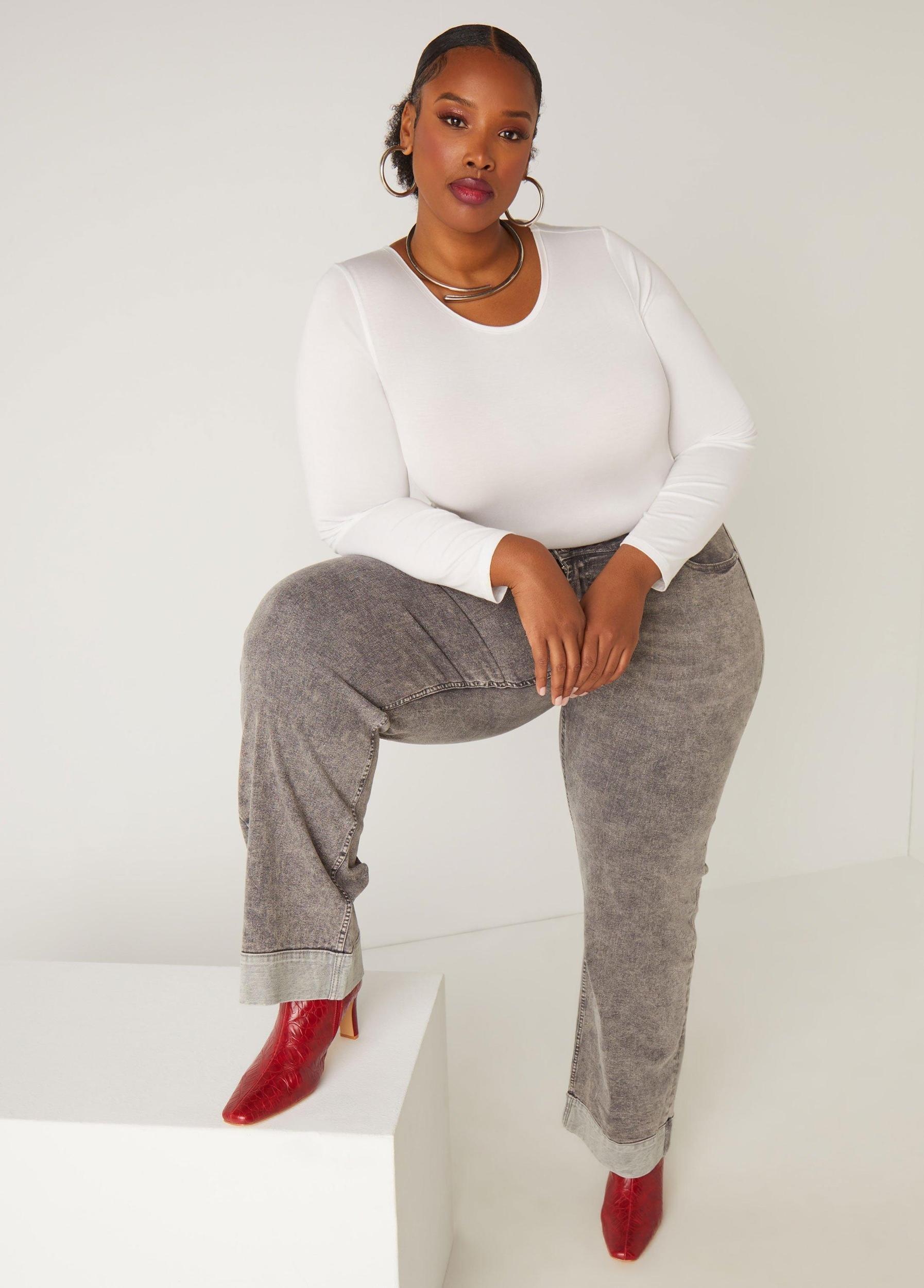 Cuffed Acid Wash Wide Leg Jeans Product Image