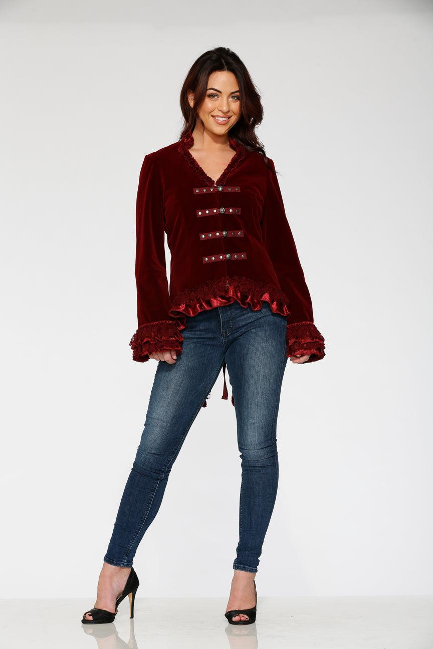 Burgundy Gloria Velvet Tailed Jacket Product Image