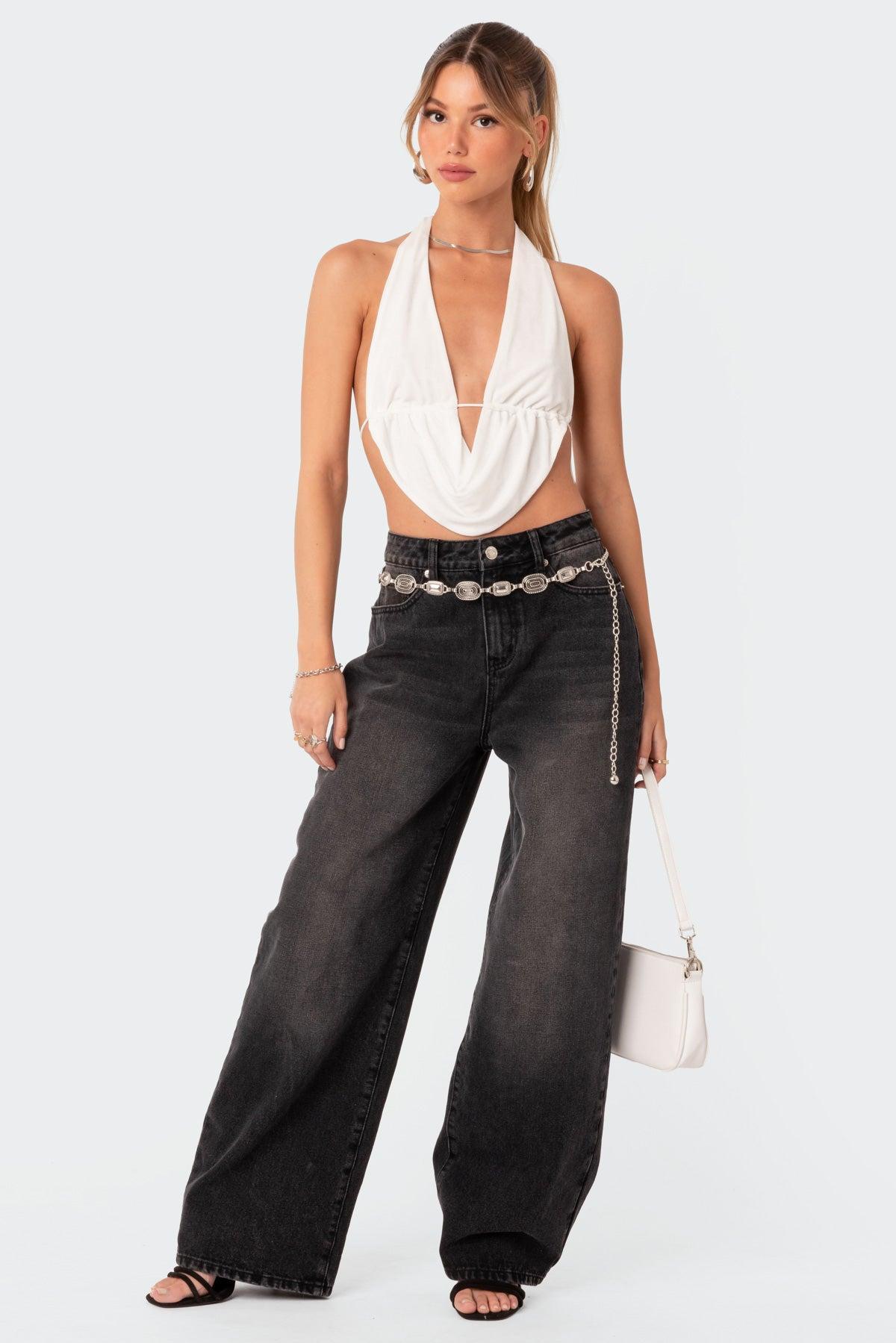 Scoop Neck Open Back Crop Top Product Image