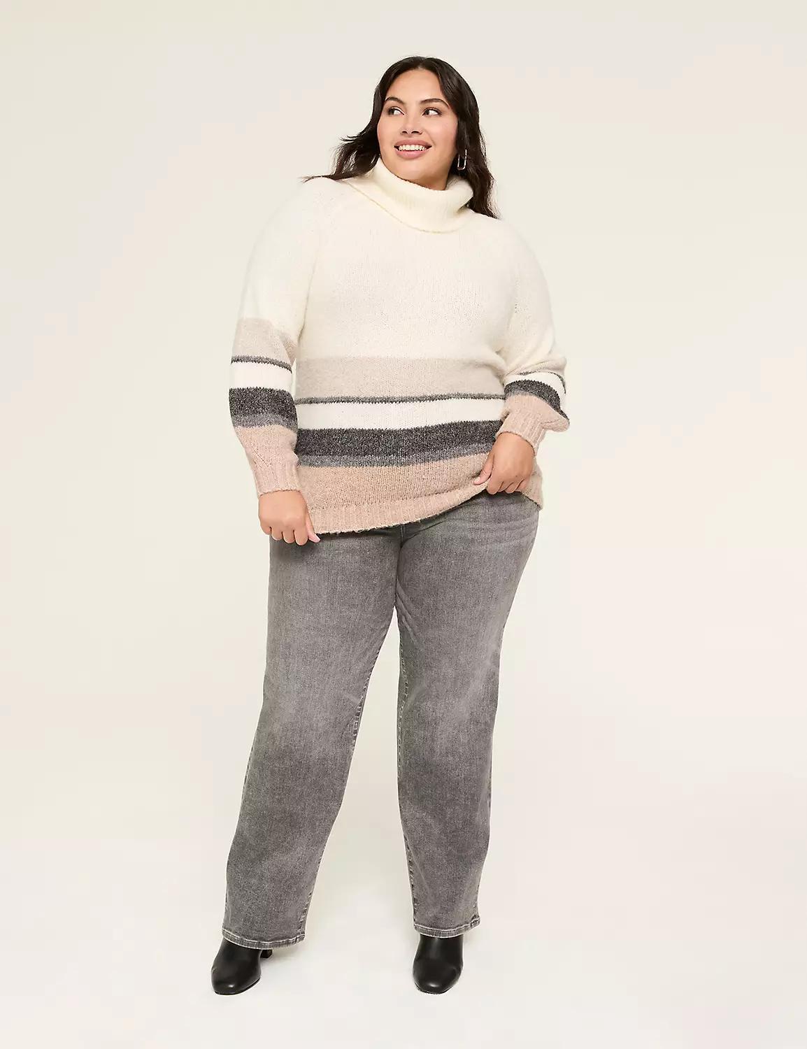 Cowlneck Striped Pullover Sweater Product Image
