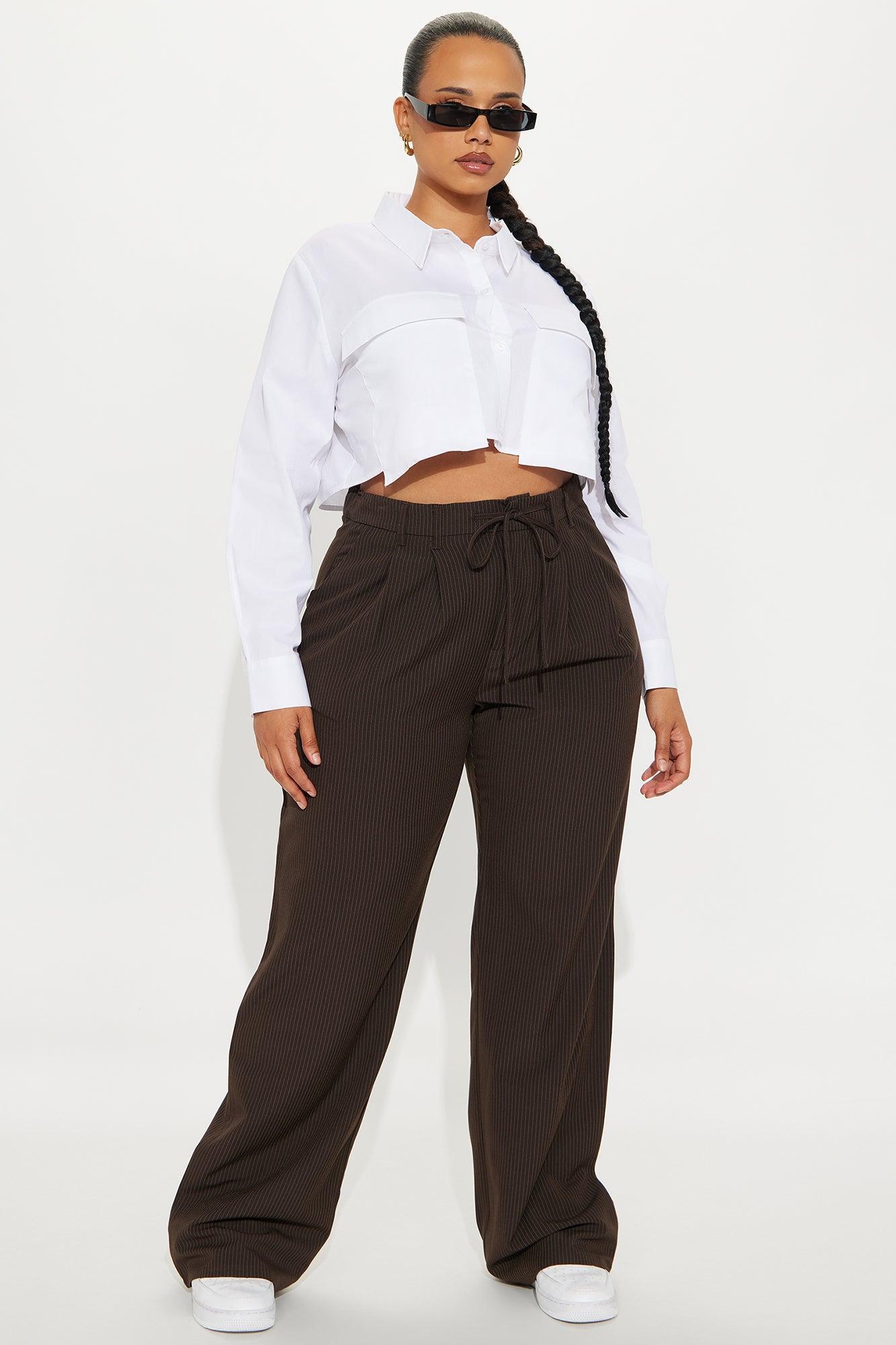 Kelly Pinstripe Wide Leg Trouser Pant - Chocolate Product Image