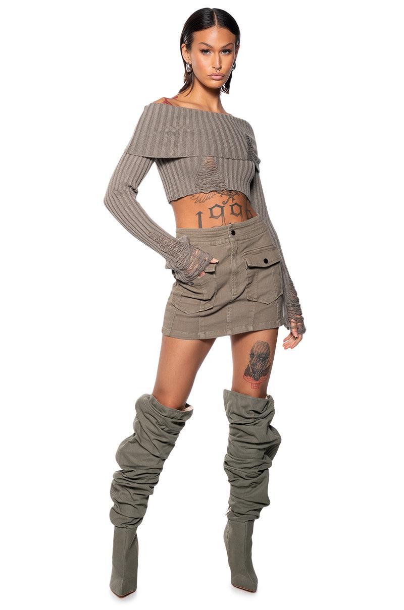 GALE OFF THE SHOULDER DISTRESSED SWEATER Product Image