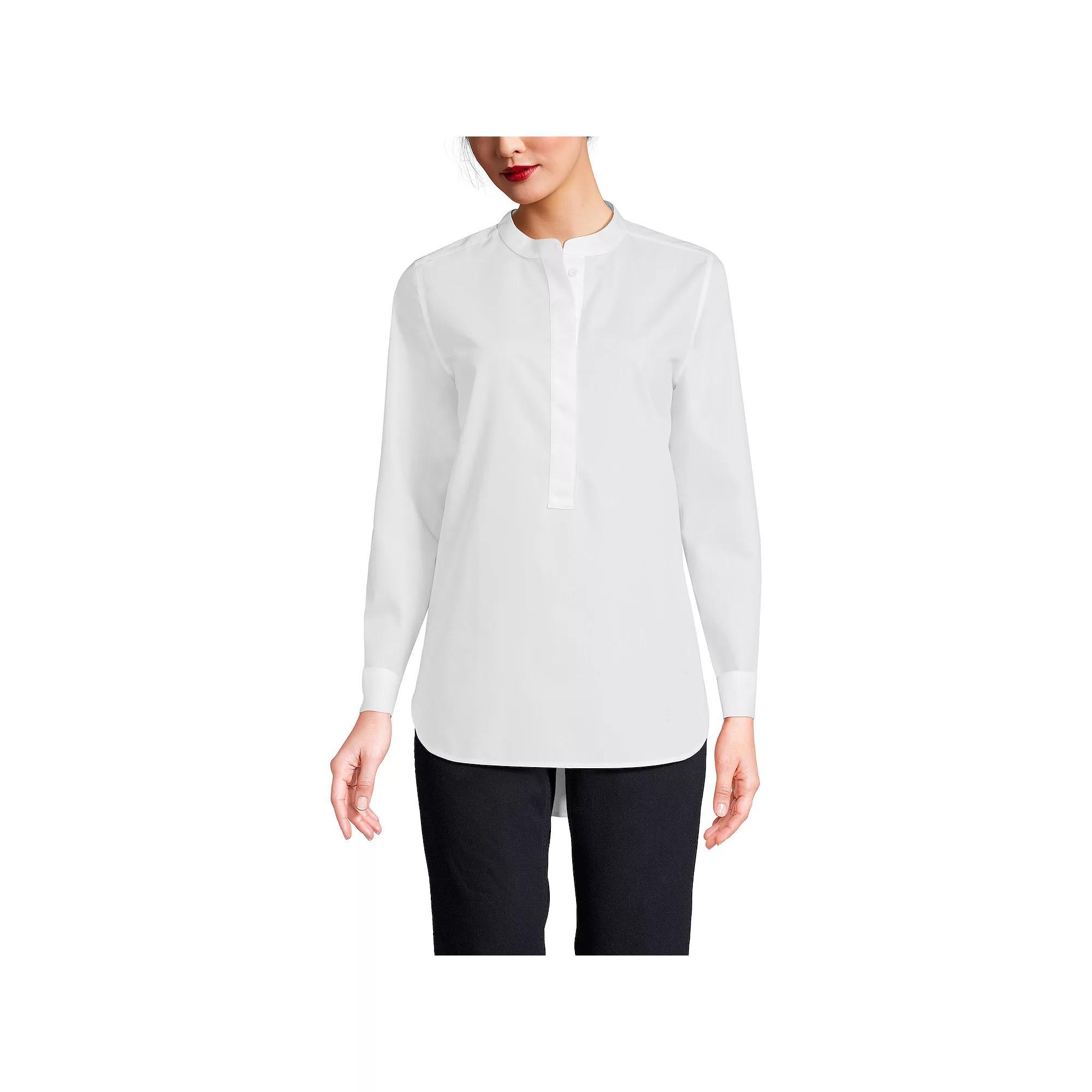Women's Lands' End No Iron Long Sleeve Banded Collar Popover Shirt, Size: Medium, Multi Line Stripe Product Image