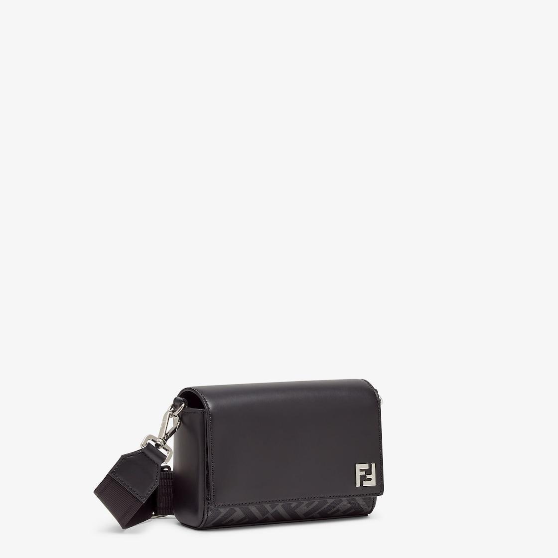 FF Squared Compact BagBlack leather and black FF canvas bag Product Image