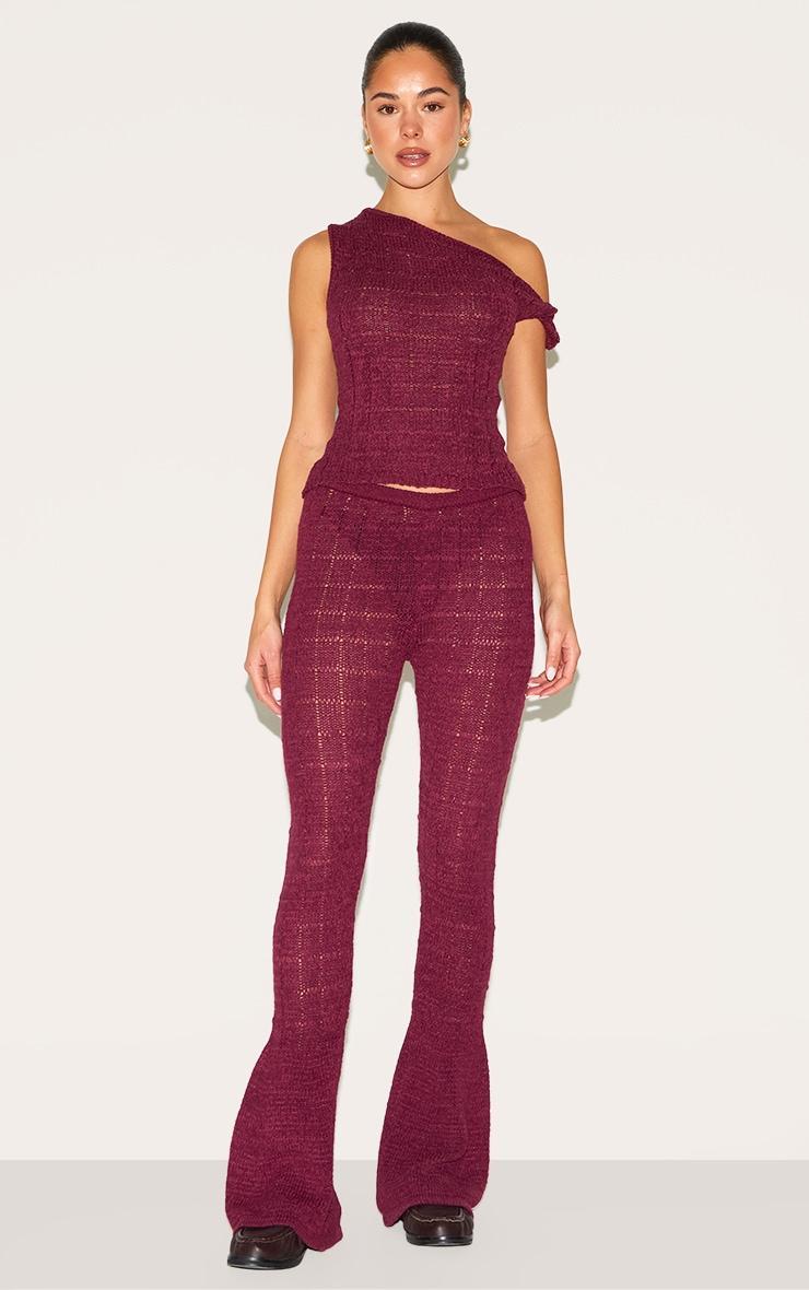 Wine Textured Filigree Knit Twist Neck Vest Top Product Image