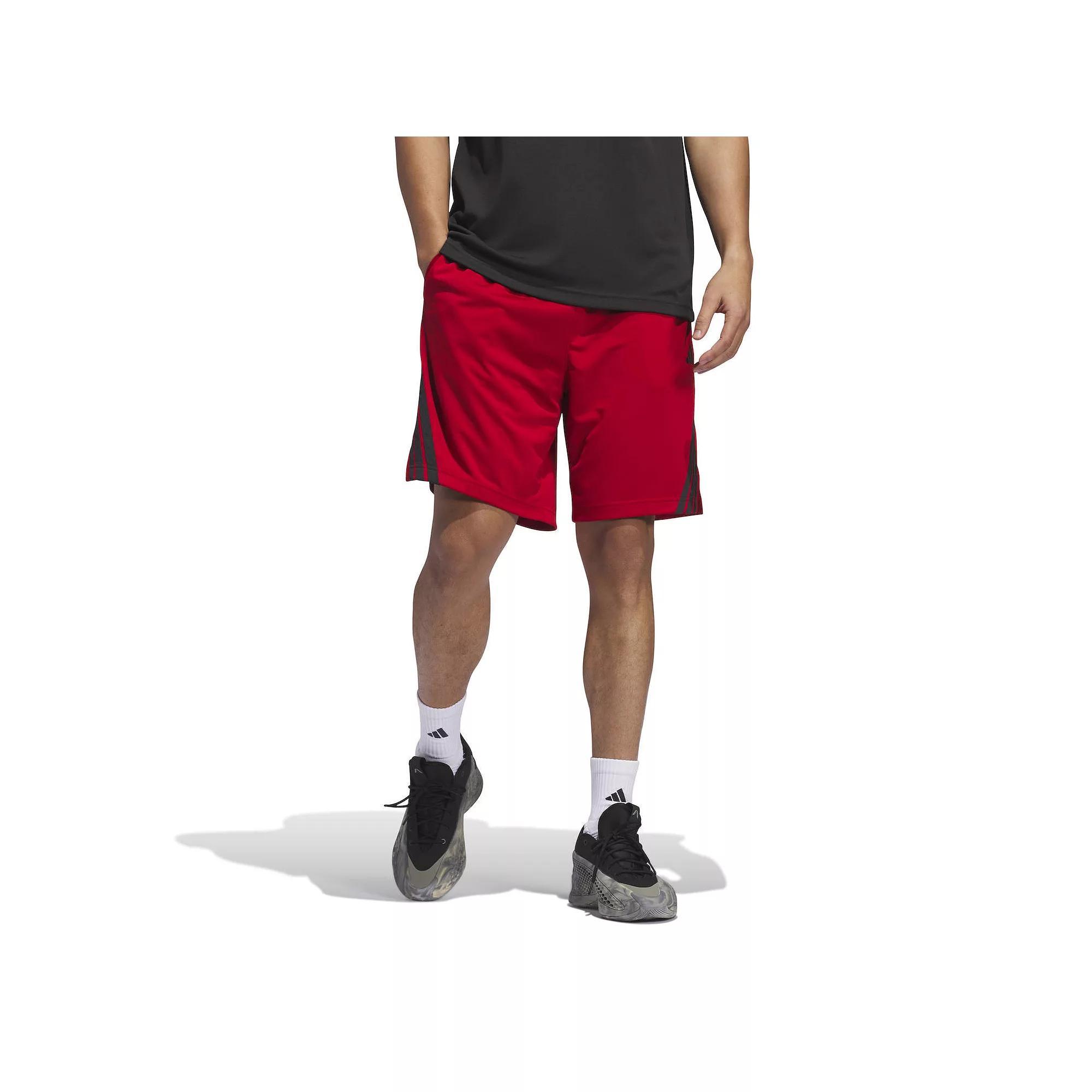 Men's adidas Legends 3-Stripes Basketball Shorts, Size: Large 9 INCH, Power Red Black Product Image