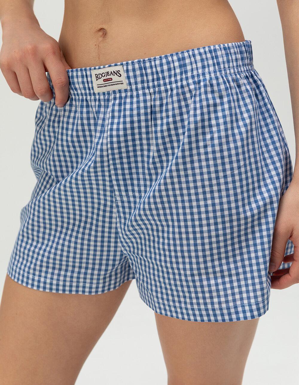 BDG Urban Outfitters Gingham Womens Boxer Shorts - BLUE/WHT Product Image