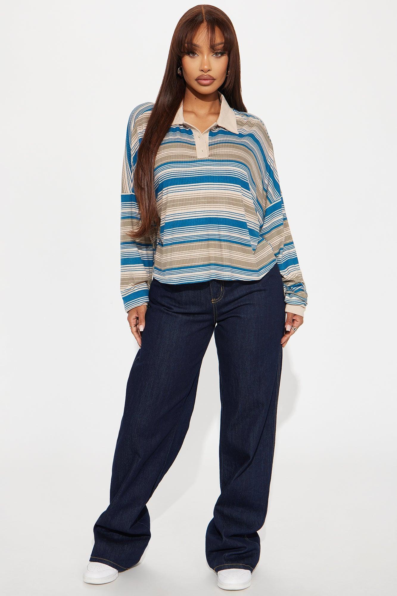 Sloane Striped Polo Top - Blue/combo Product Image