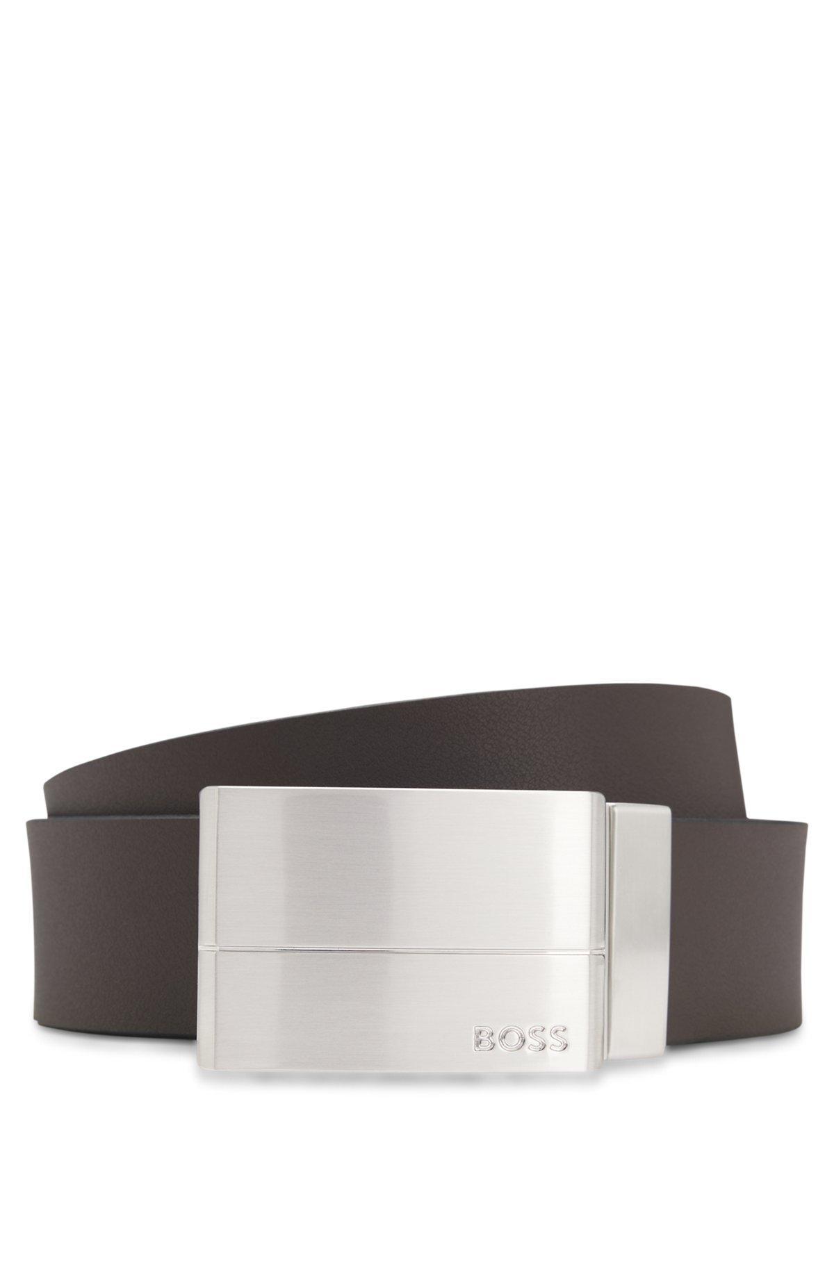BOSS - Reversible-leather belt with pin and plaque buckles - Black Product Image