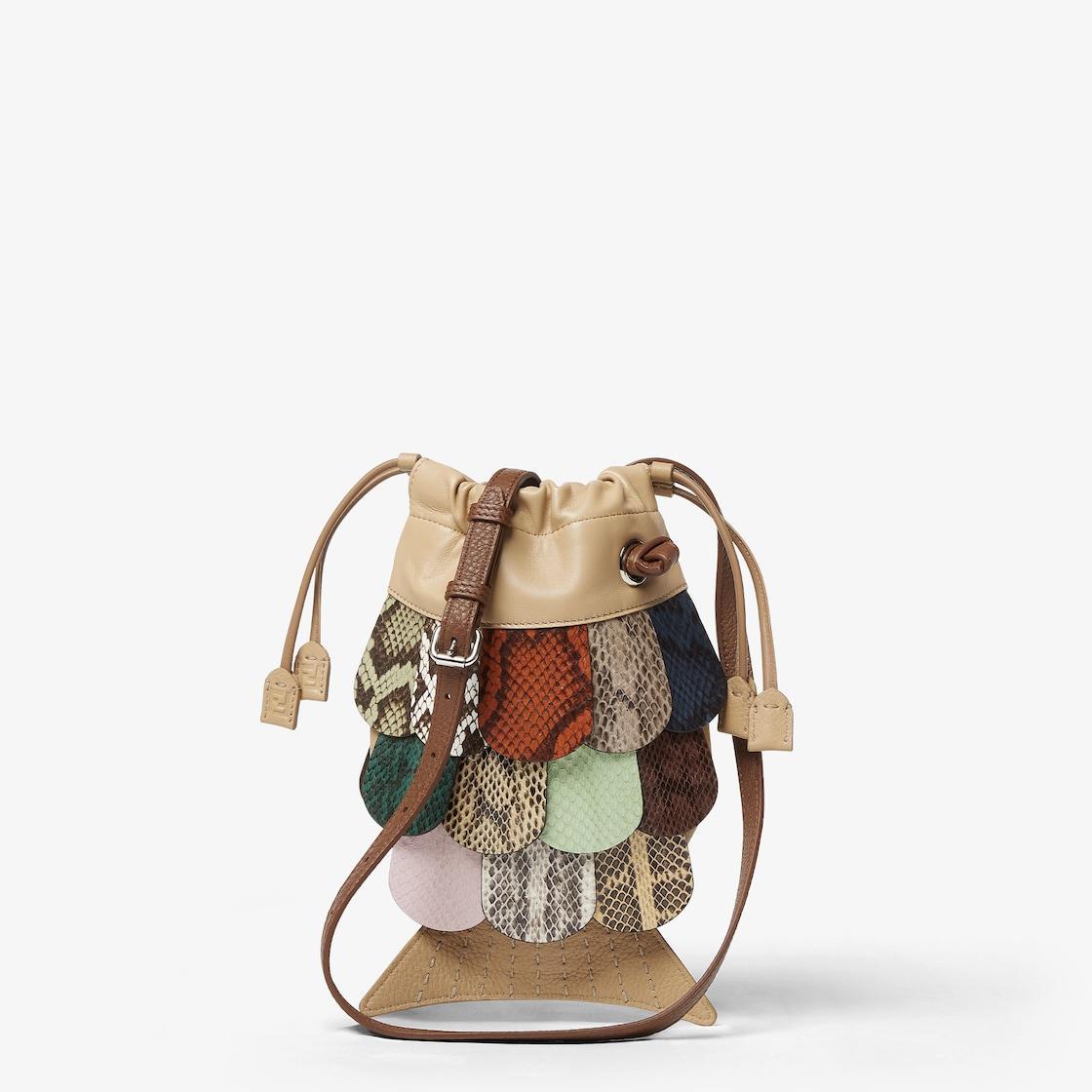 Fish BagNappa leather and multicolor lizard leather patchwork bag Product Image