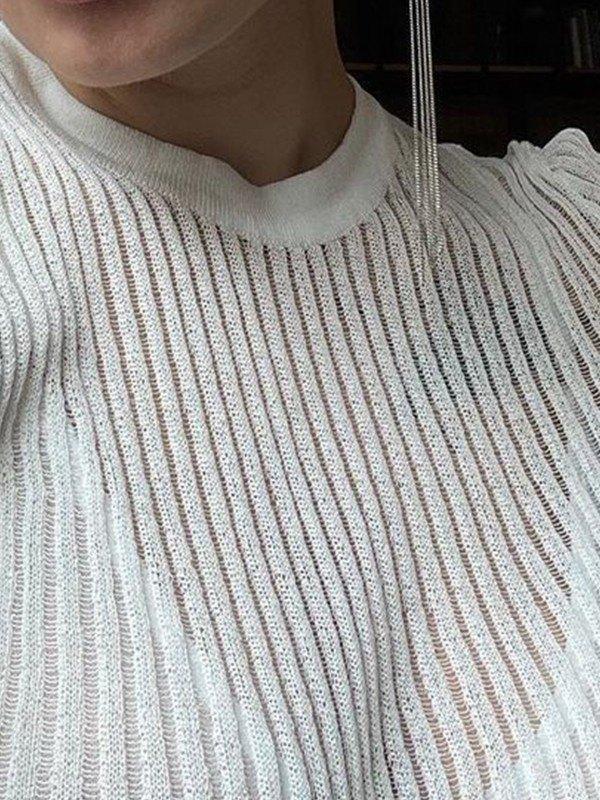 See Through Long Sleeve Ribbed Knit Top Product Image