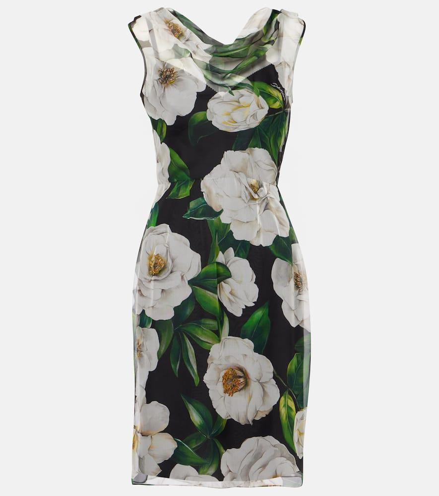DOLCE & GABBANA Silk Dress With Floral Print Dresses Multicolor In Gardeniafnero Product Image