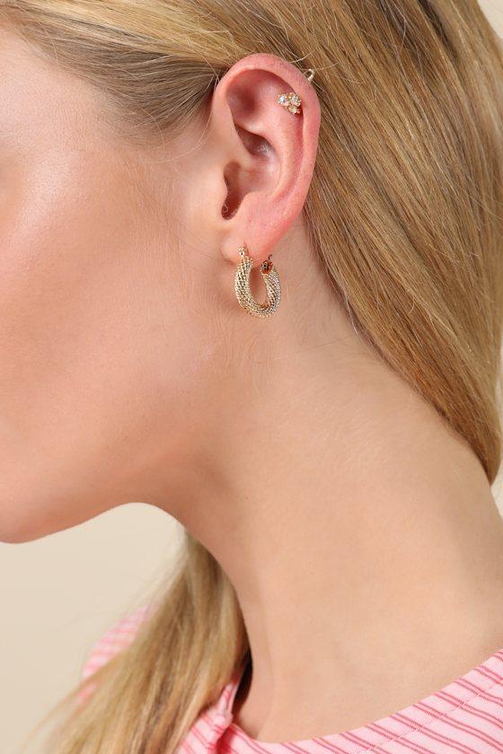 Superb Charm 14KT Gold Textured Huggie Hoop Earrings Product Image