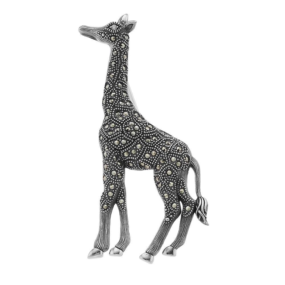 Lavish by TJM Sterling Silver Cubic Zirconia & Marcasite Giraffe Brooch, Women's, Silver Tone Product Image