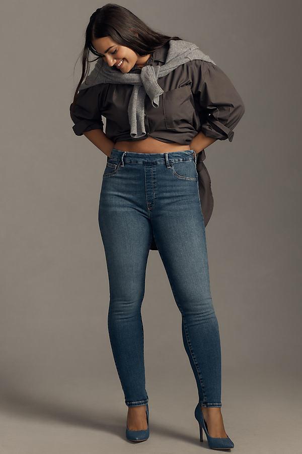 Womens Power Stretch Pull-On Skinny Jeans High Waisted Skinny Jeans | Indigo, 0 Size Medium | Good American by Khlo Kardashia Product Image