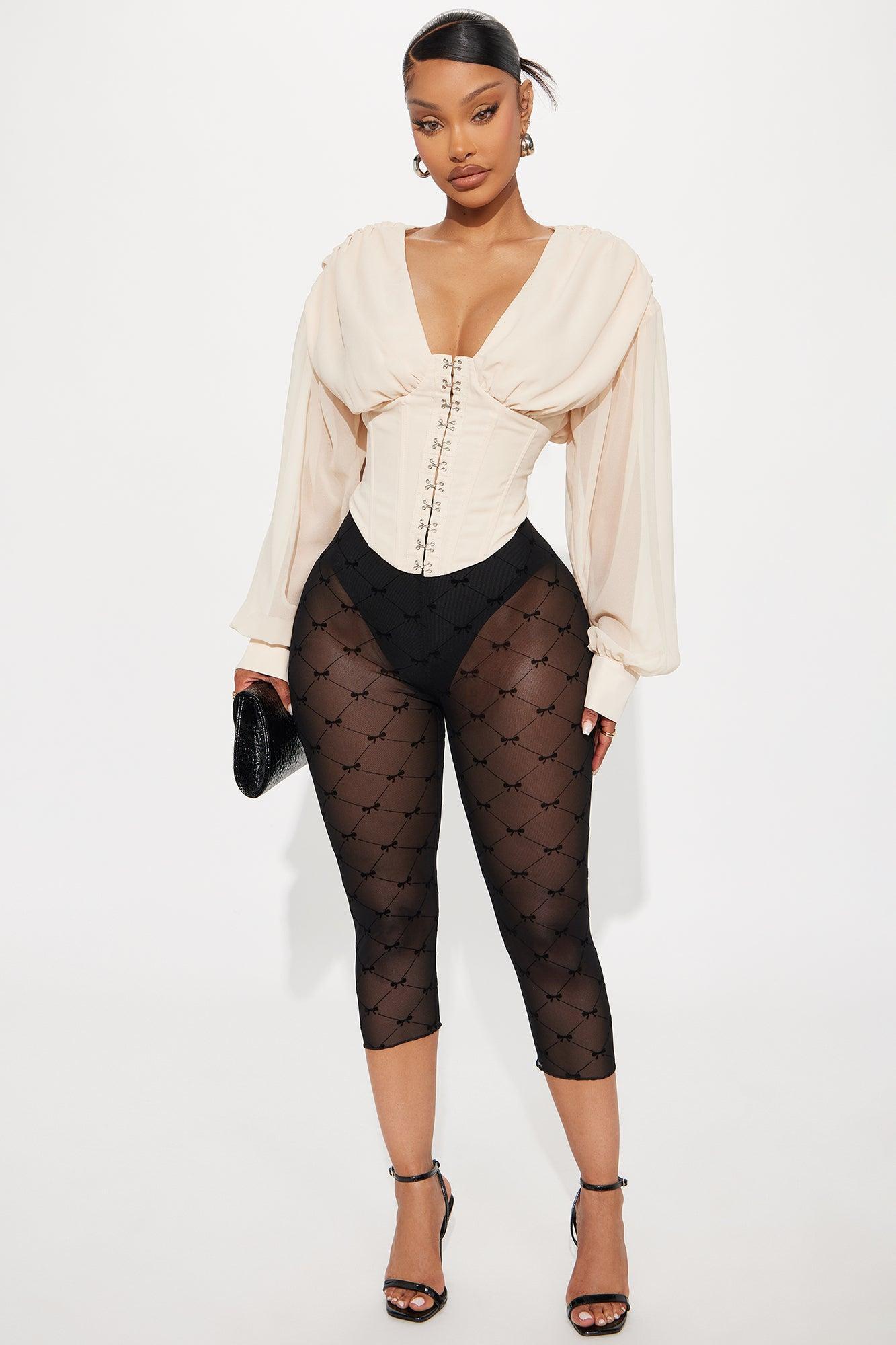 Cute But Psycho Chiffon Corset Top - Cream Product Image