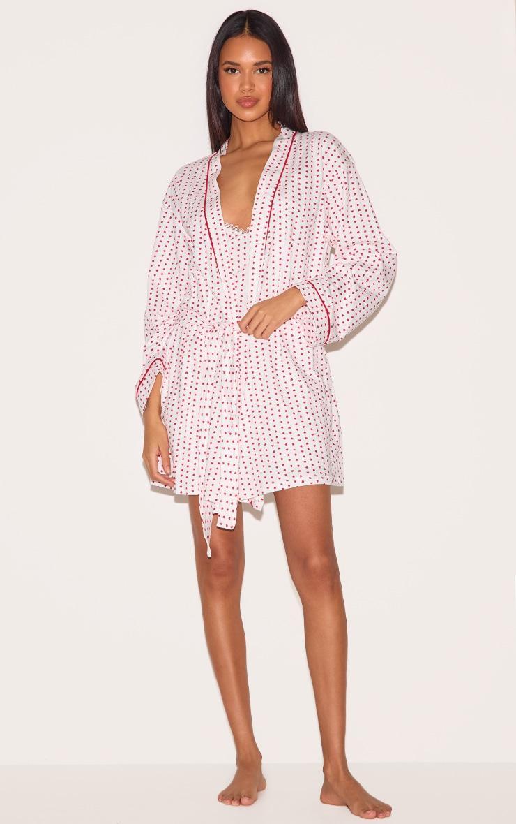 White Heart Print Jersey Robe Product Image