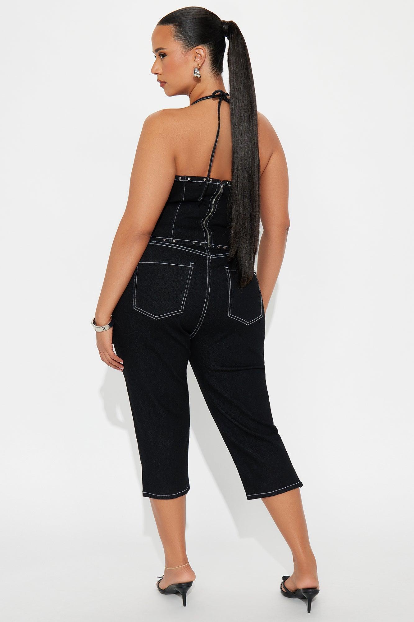 After Dark Lace Up Corset Capri Pant Set  - Black Product Image