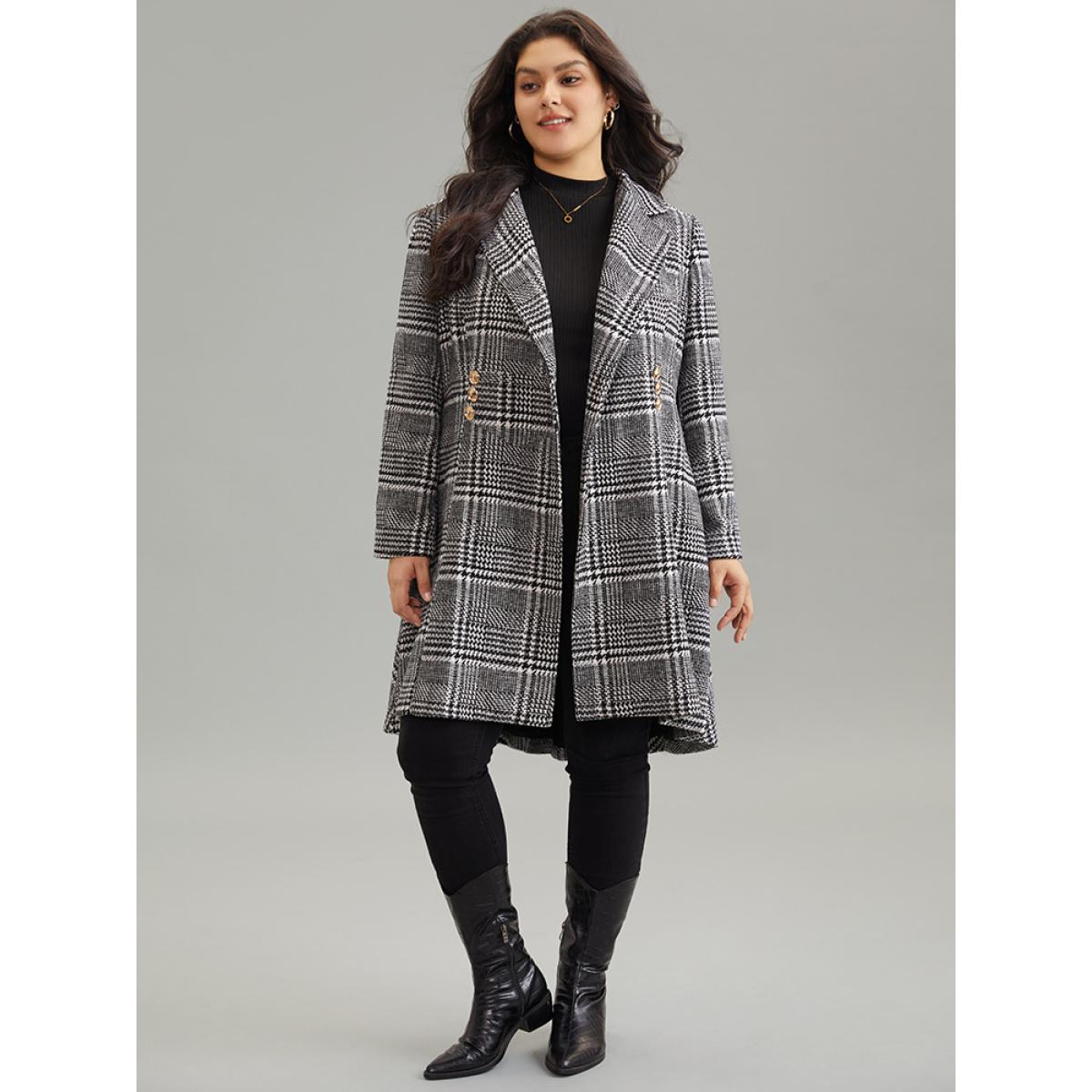 Plus Size Houndstooth Textured Double Breasted Pocket Coat Women Black Casual Texture Ladies Dailywear Winter Coats BloomChic 30/6X Product Image