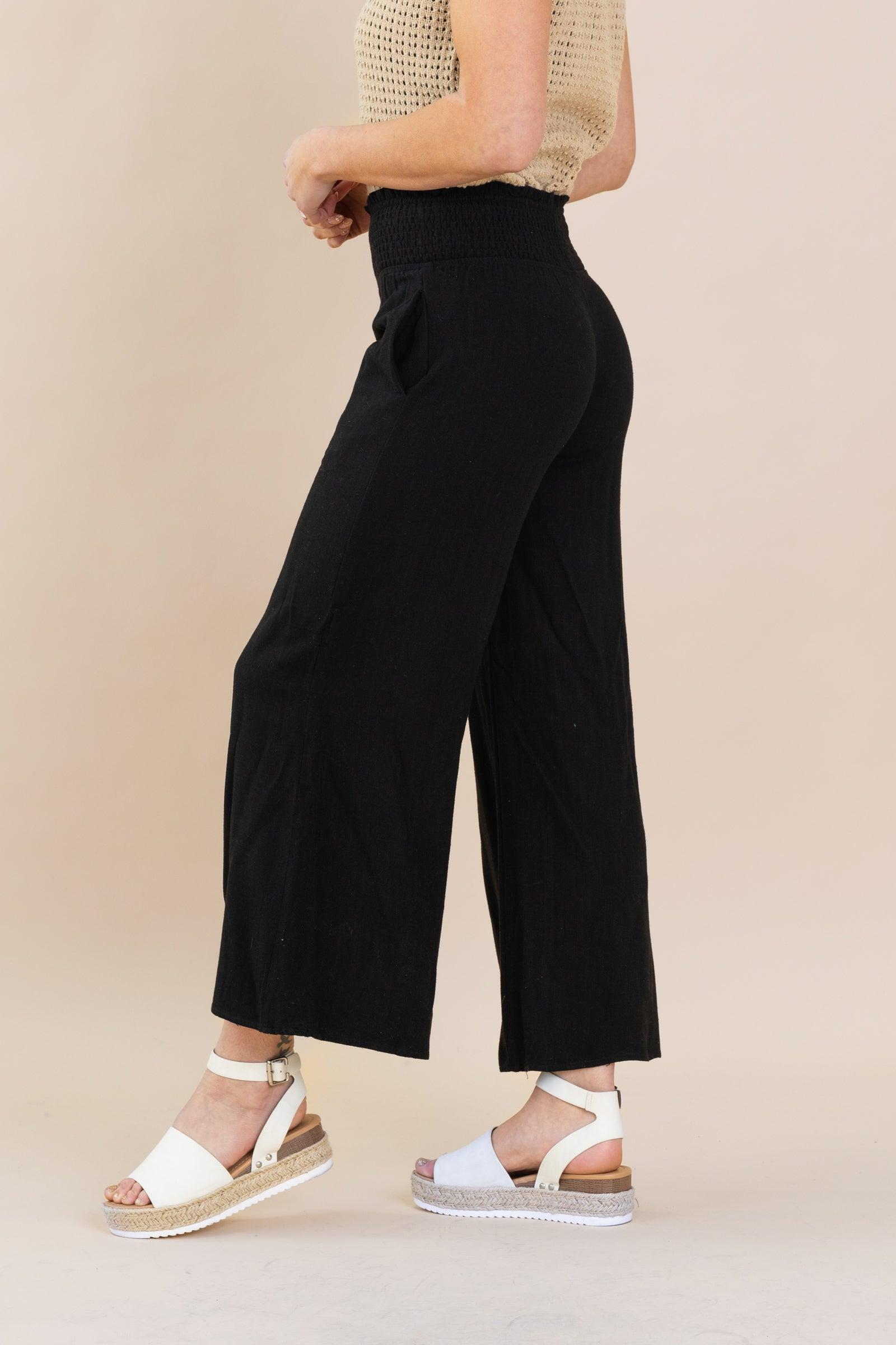 Smocked Waist High Waist Pants With Pockets Product Image