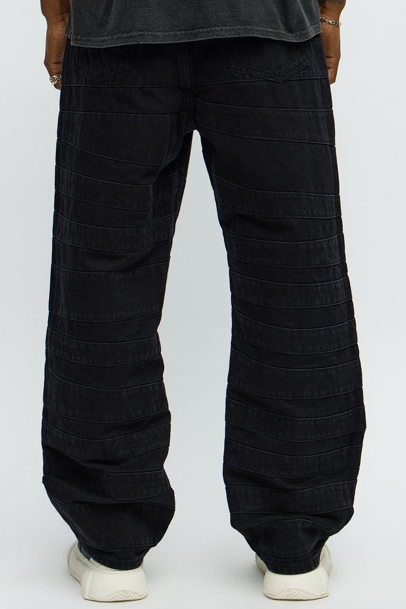 Baggy Layered Paneled Jeans - Black Product Image