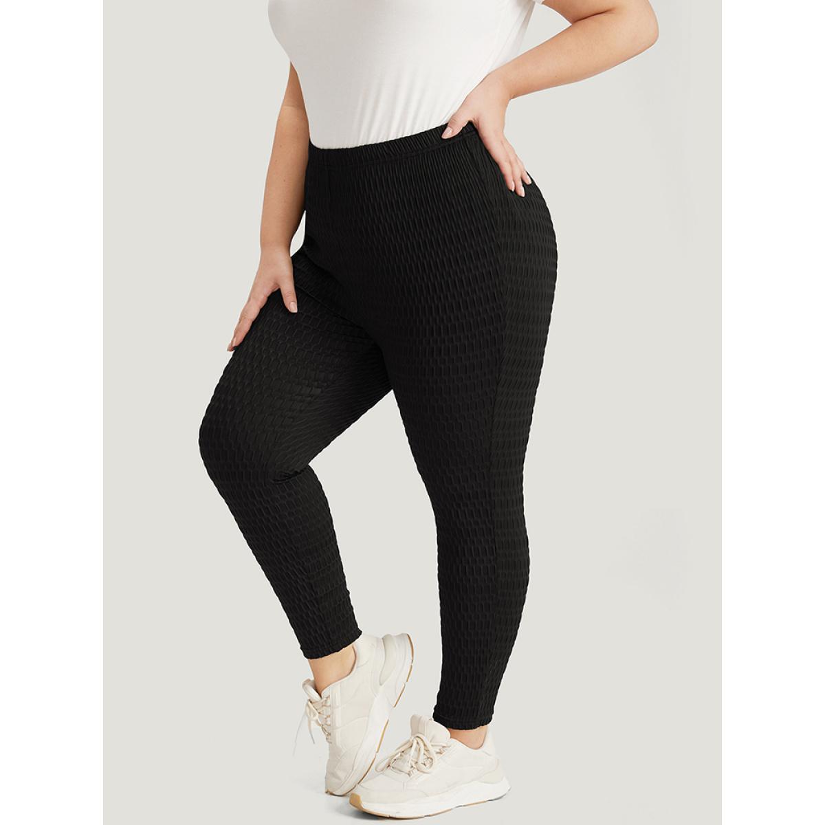 Plus Size Solid Plisse High Rise Skinny Leggings Women Black Casual High stretch Skinny High Rise Dailywear Leggings BloomChic 10/M Product Image