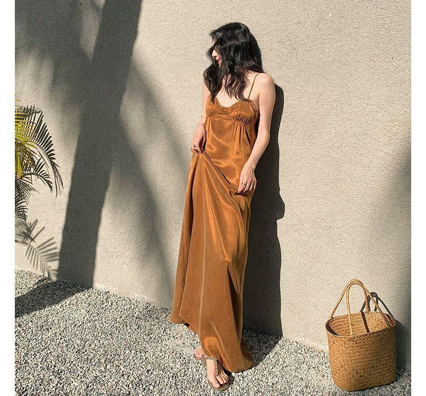 Spaghetti Strap Plain Maxi Smock Dress Product Image