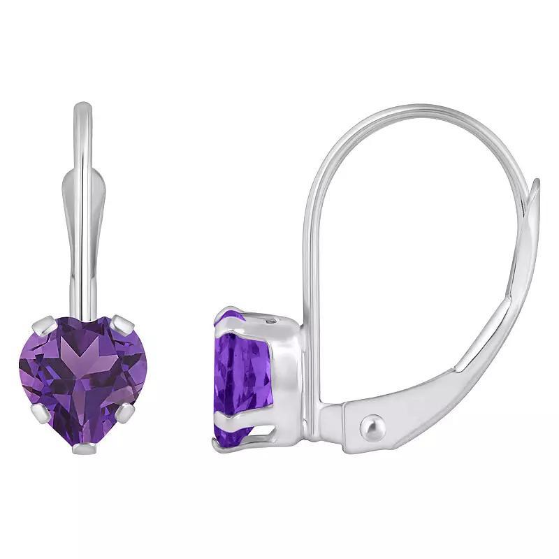 Celebration Gems 10k Gold Heart Shape Amethyst Leverback Earrings, Women's, 10k Whgold Product Image
