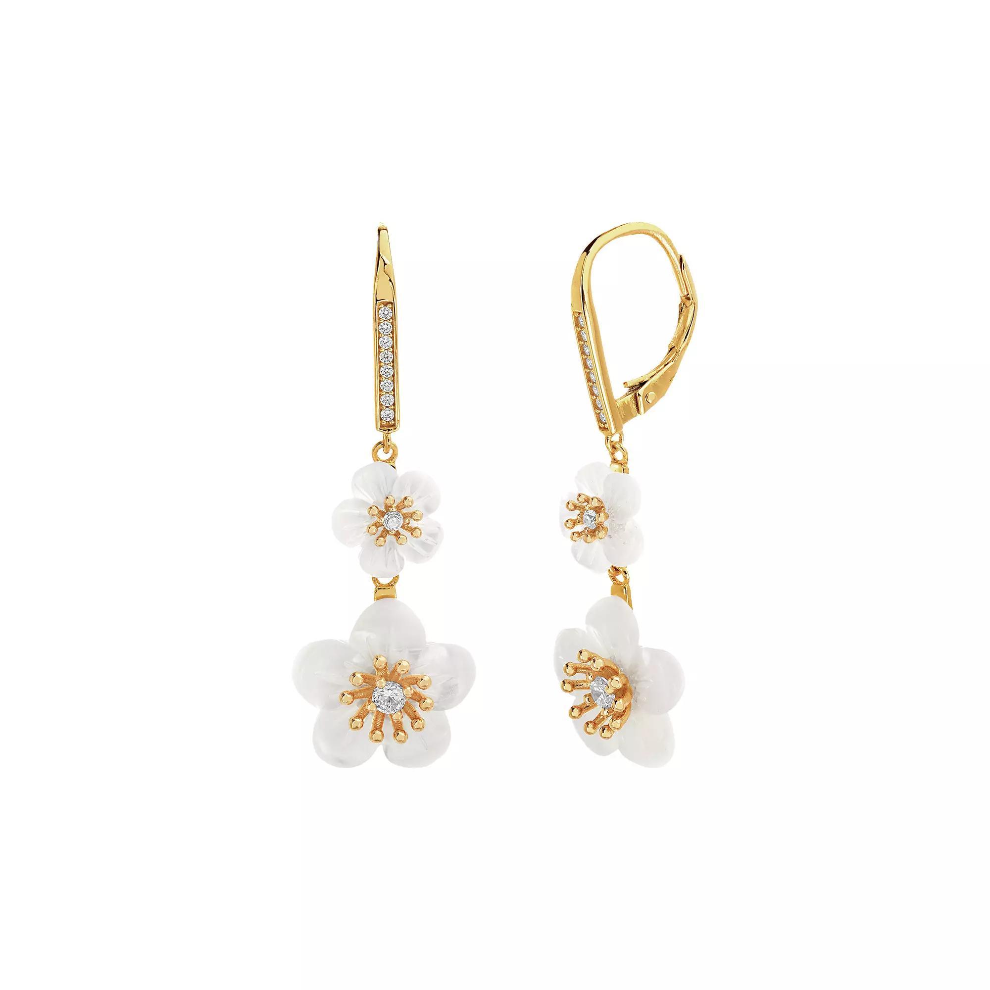 Sterling Silver Mother-of-Pearl Flower Leverback Earrings, Women's, Rose Gold Tone Product Image