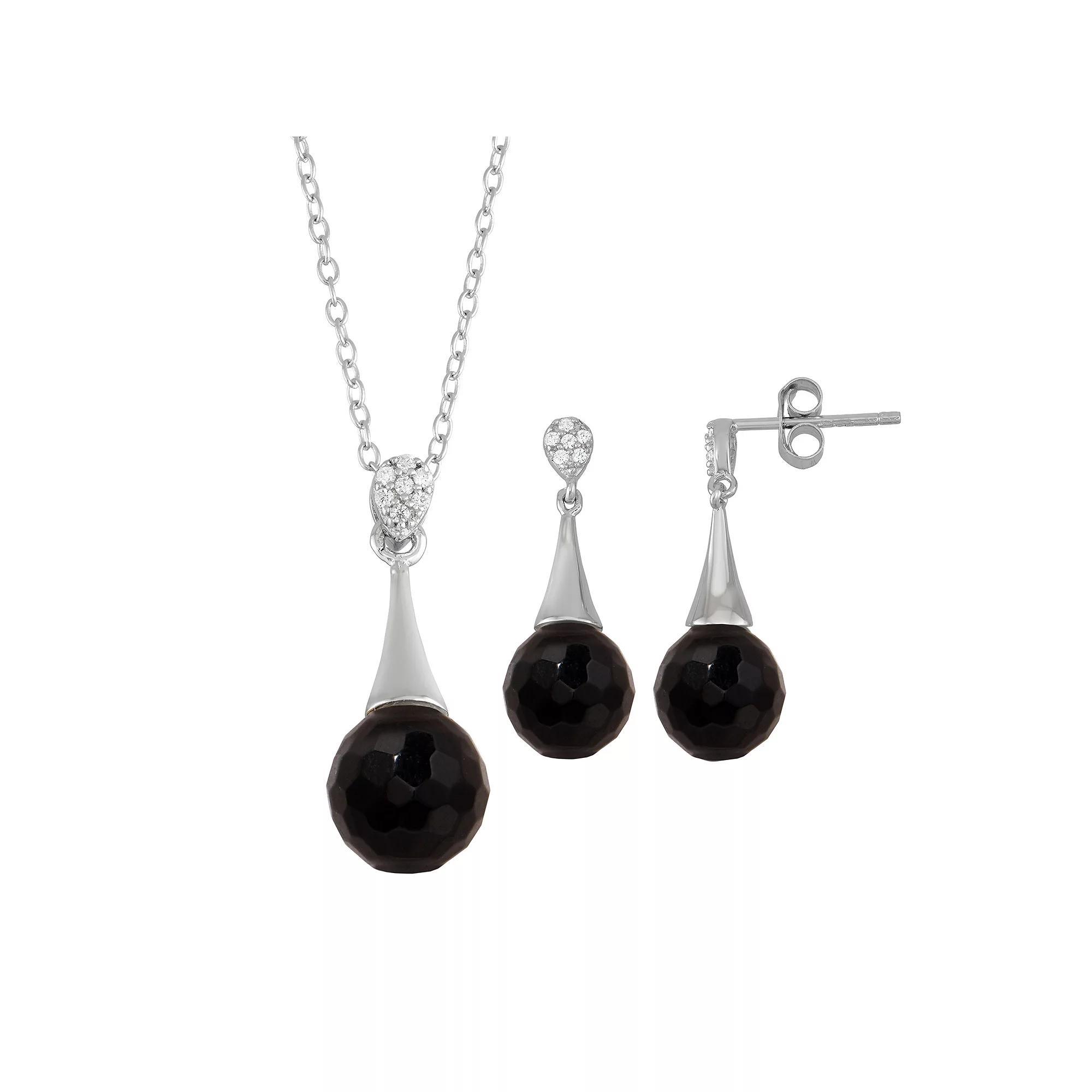 Onyx Cubic Zirconia 2-piece Pendant Necklace & Earring Set, Women's, Size: 18", Black Onyx Product Image
