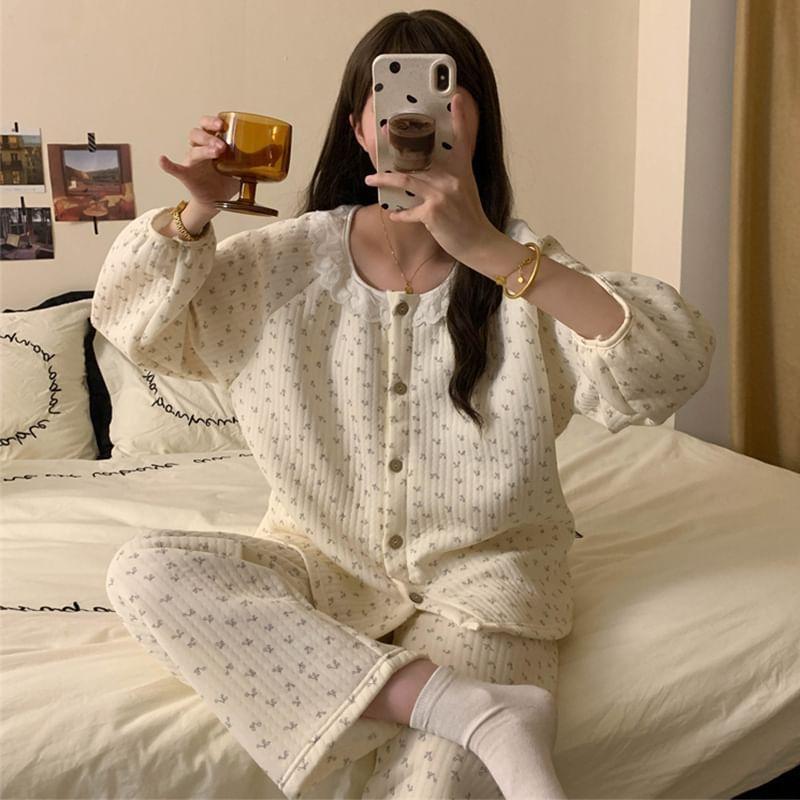 Pajama Set: Patterned Shirt + Pants Product Image