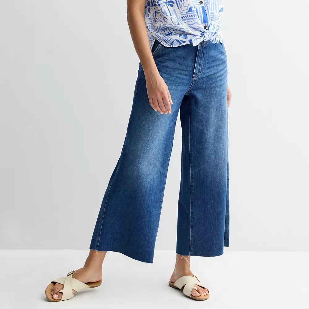 Women's Sonoma Goods For Life® Relaxed Fit Wide-Leg Ankle Jeans, Size: 10, Dark Blue Product Image