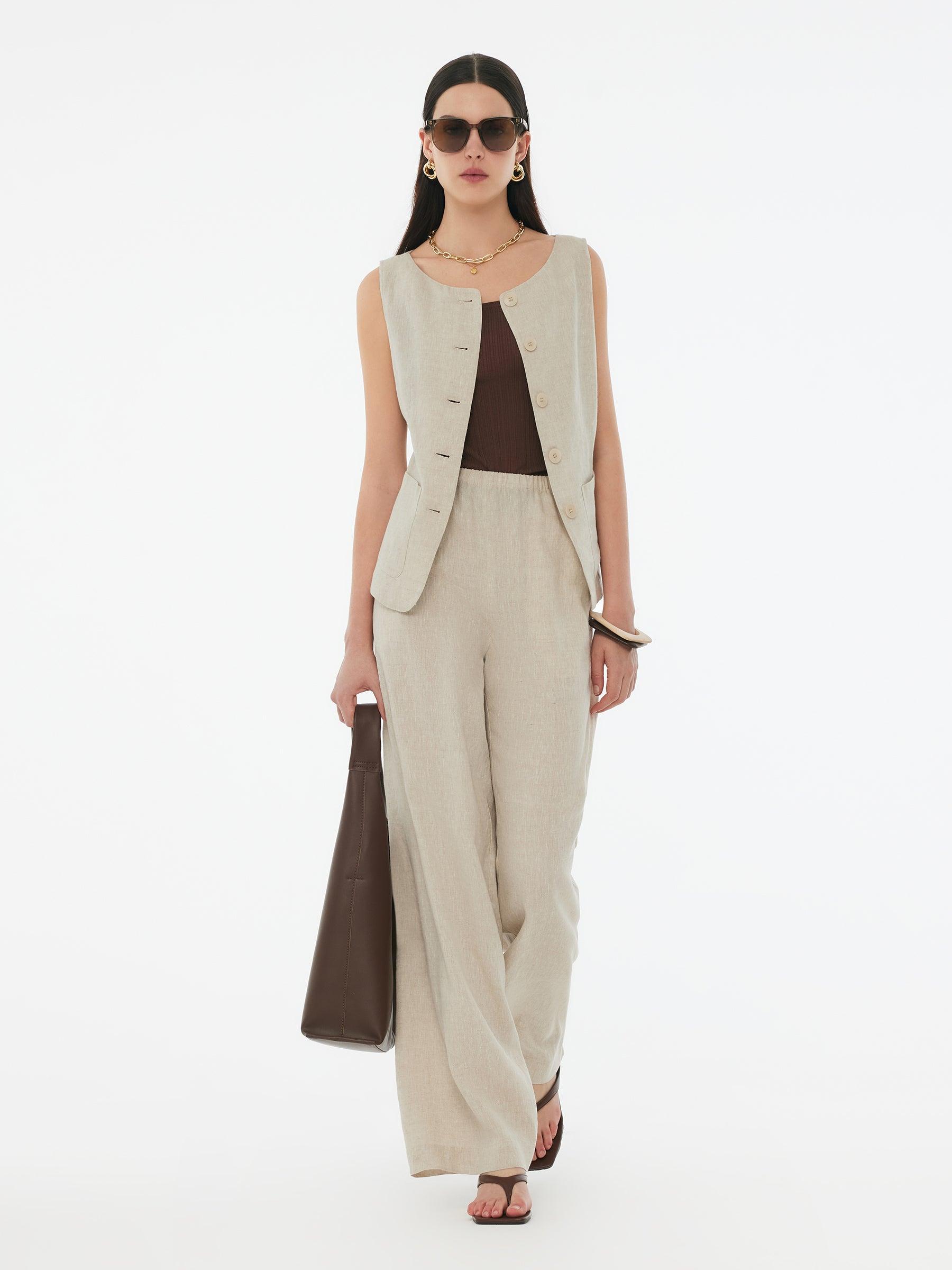 100% Linen Vest And Pants Two-Piece Set Product Image