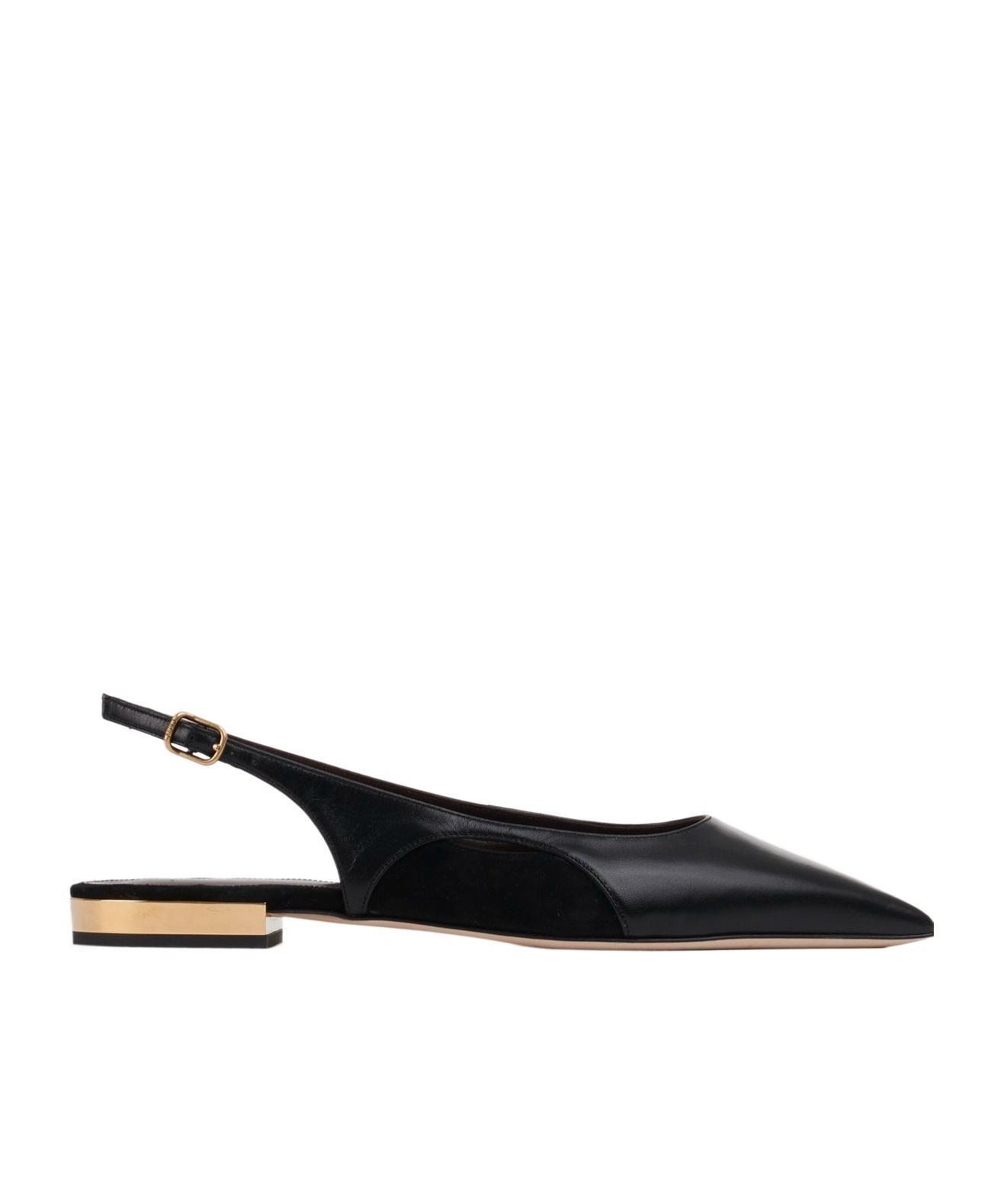CHLOÉ Saada Suede-trimmed Leather Slingback Ballet Flats In Black Product Image