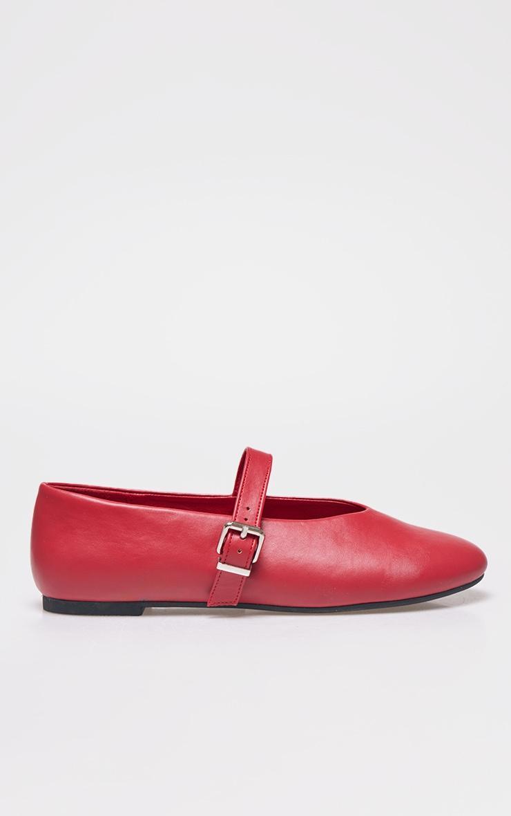 Red PU Round Toe Ballet Pumps Product Image