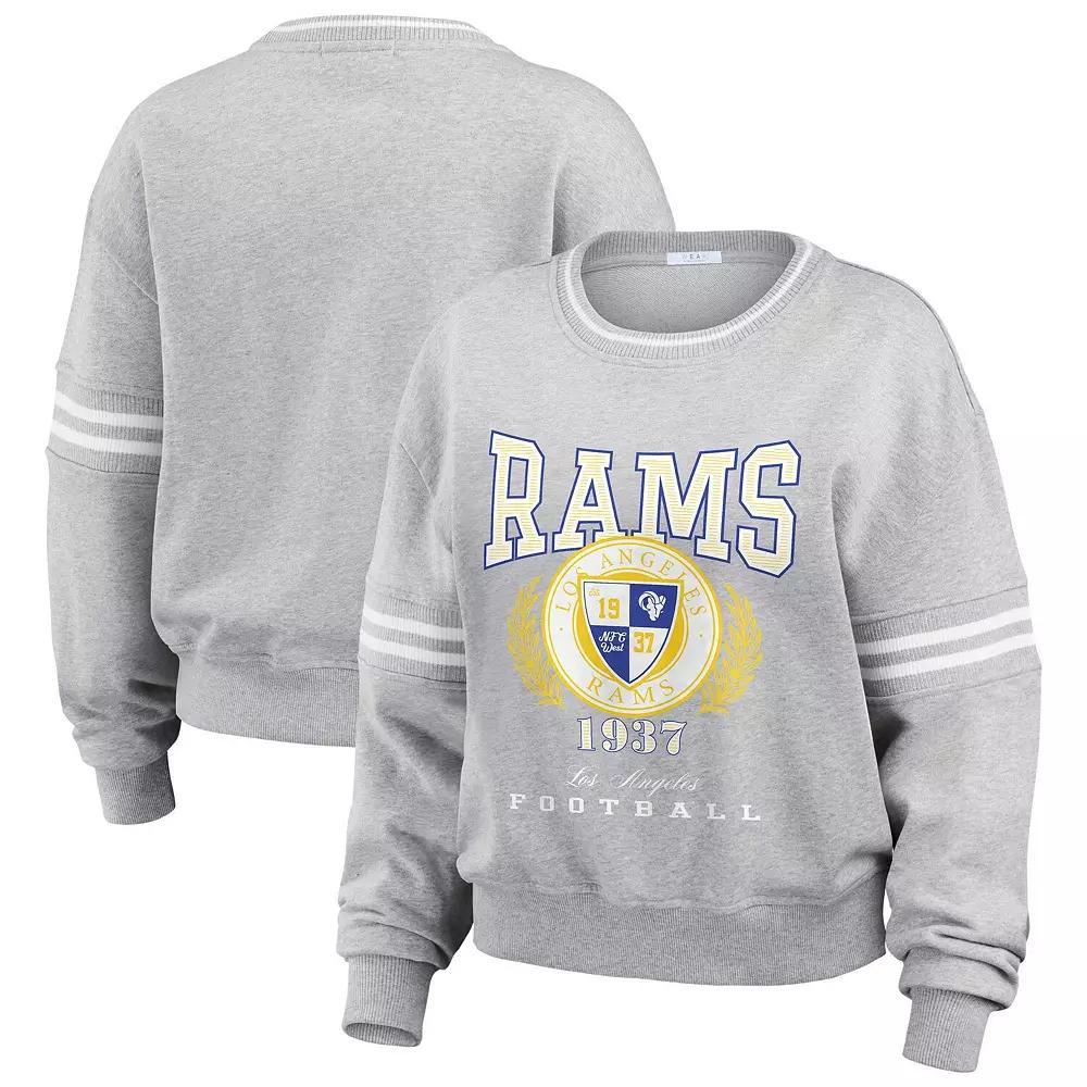 Women's WEAR by Erin Andrews Heather Gray Los Angeles Rams Cropped Pullover Sweatshirt, Size: 2XL, Grey Product Image