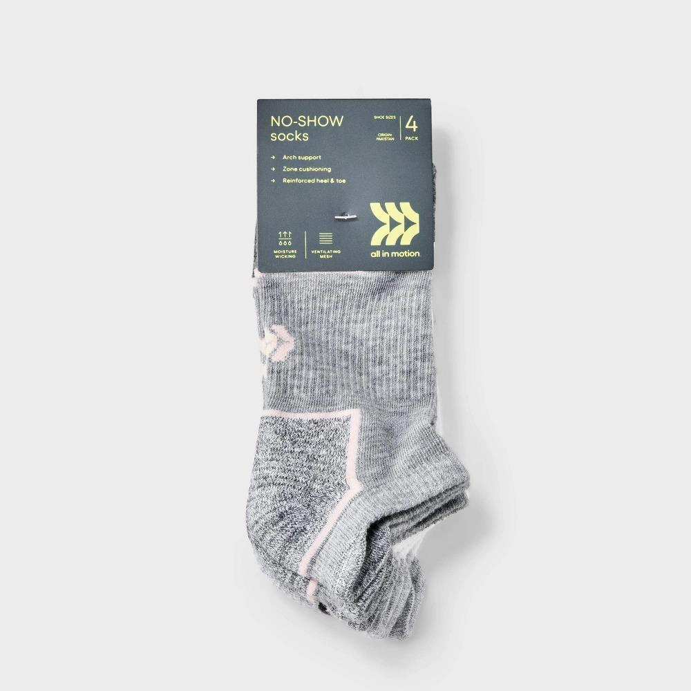 Womens Cushioned Active Accents 4pk Athletic Tab No Show Socks - All In Motion 4-10: Recycled Polyester, Arch Support Product Image