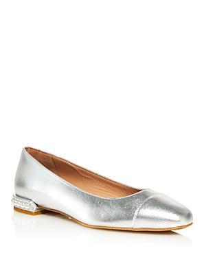 Womens Pearl-Embellished Leather Flats Product Image