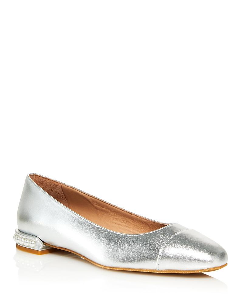 Womens Pearl-Embellished Leather Flats Product Image