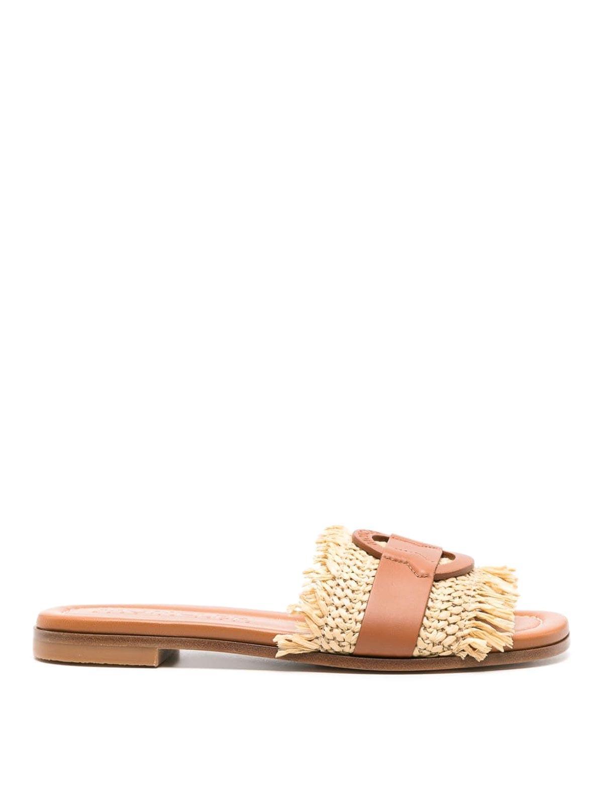 MONCLER Bell Leather Slides In Brown Product Image