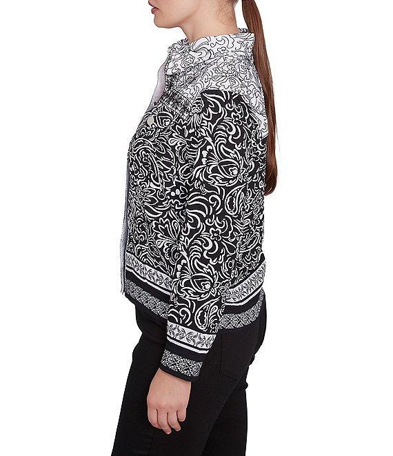 Ruby Rd. Luxe Voile Abstract Botanical Border Print Point Collar Long Sleeve Button-Front Jacket Product Image