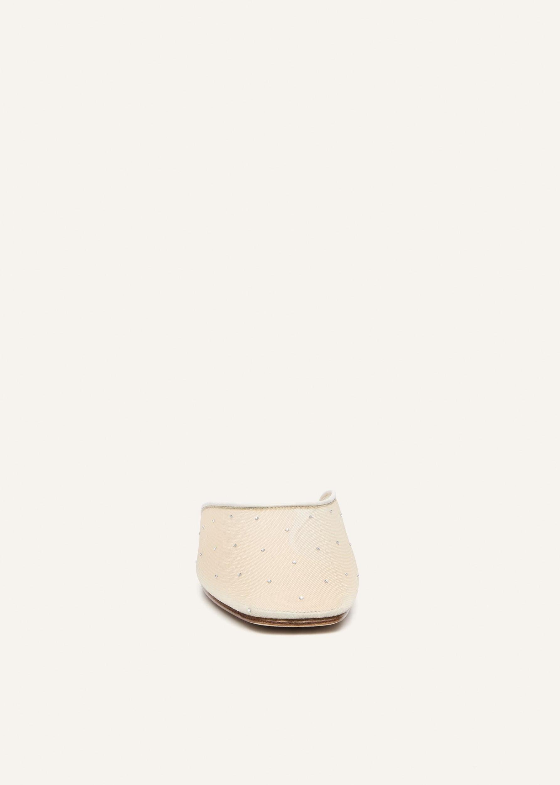Crystal mesh flat mules in cream Product Image