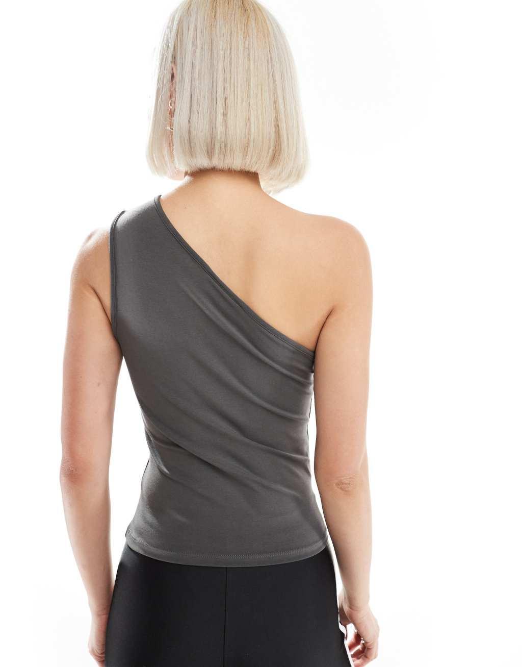 Weekday Cindy one shoulder top in black - Exclusive to ASOS Product Image