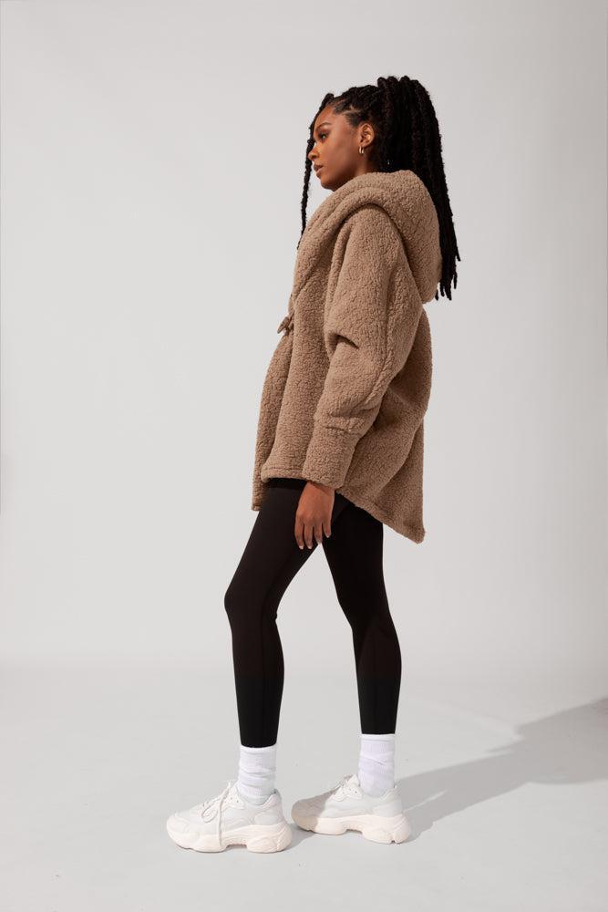 Faux Sherpa Cocoon Coat - Cool Grey Product Image