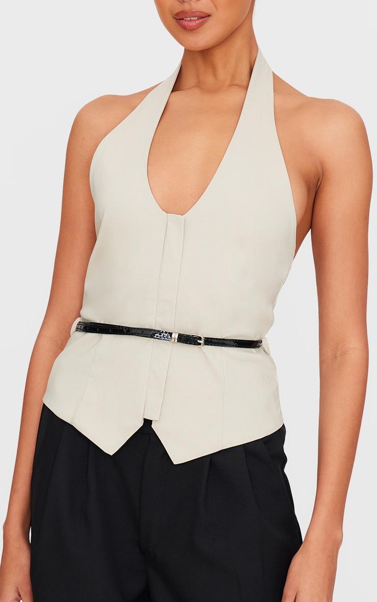 Stone Bengaline Belted Halterneck Long Top Product Image